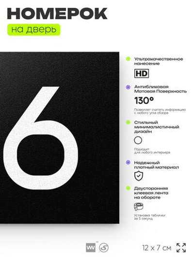 Номер на дверь 196, табличка на дверь для офиса, квартиры, кабинета, аудитории, склада, черная 120х70 мм, Айдентика Технолоджи