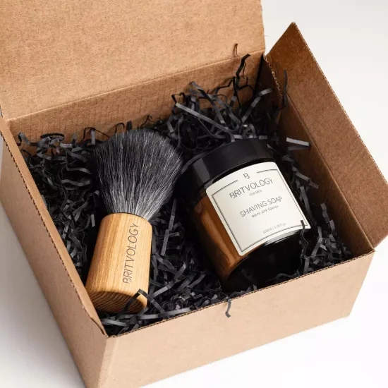 Набор для бритья BRITVOLOGY, крем-мыло для бритья, помазок с ворсом из фибры