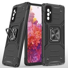 Противоударный чехол для Samsung Galaxy M52 М526 черный с пластиной для магнитного автодержателя и кольцом подставкой