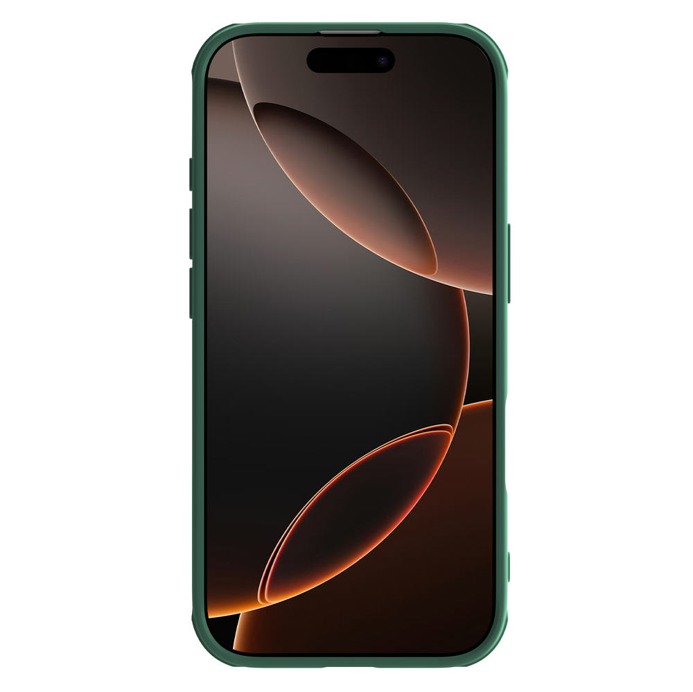 Чехол зеленого цвета (Dark Green) от Nillkin c поддержкой магнитной зарядки MagSafe для iPhone 16 Pro, с защитной шторкой камеры, серия CamShield Pro Magnetic