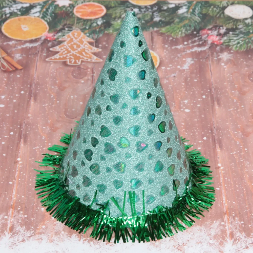 Колпак праздничный «Блеск» 20см с мишурой, цвет зеленый