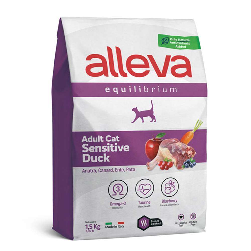 Полнорационный корм Alleva Equilibrium Sensitive, для кошек, утка, 1.5 кг