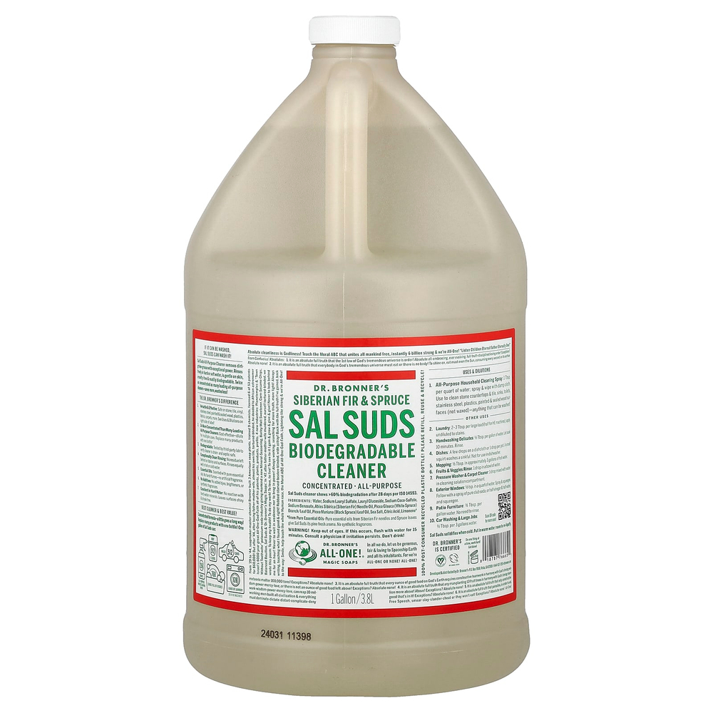 Dr. Bronner's, Sal Suds, биоразлагаемое очиститель, сибирская пихта и ель, 3,8 л (1 галлон)