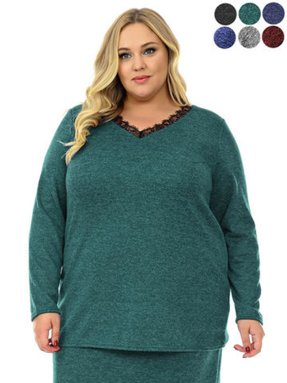 Блуза из джерси меланж с кружевом