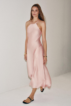 ZARA АТЛАСНОЕ ПЛАТЬЕ ХАЛТЕР ZW COLLECTION, РОЗОВЫЙ