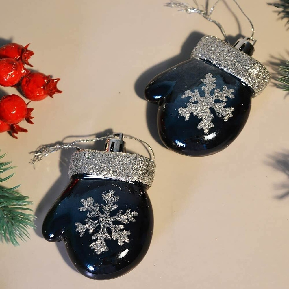 Елочные игрушки 2шт 6см "Волшебные варежки", сапфир