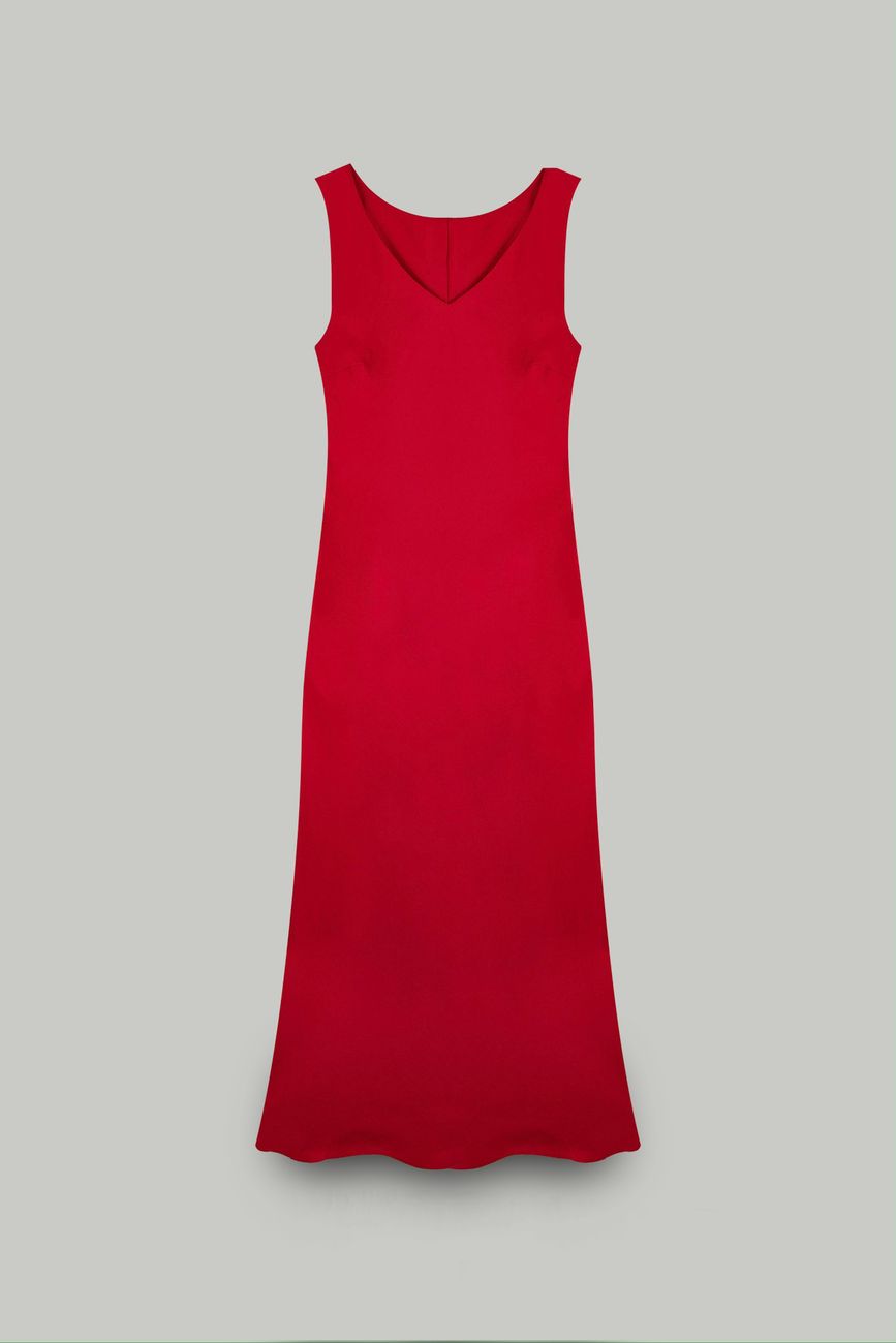 Платье-комбинация на широких бретелях, красный