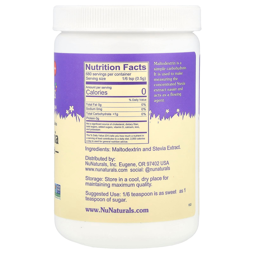 NuNaturals, NuStevia Белый порошок стевии, 12 унций (340 г)