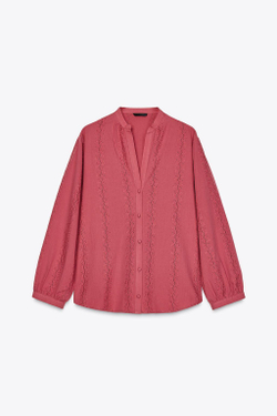 ZARA БЛУЗА С АЖУРНОЙ ВЫШИВКОЙ, МАРСАЛА