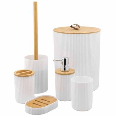 Набор для ванной комнаты 7пр. (мыльница,дозатор для мыла,подставка для зубных щеток,для косметических аксессуаров,ершик,подставка для ершика,корзина ) La and Te beaute LT-BSPB-2WH
