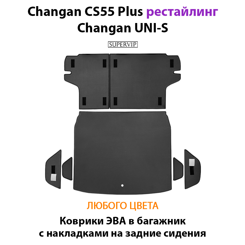 Коврики ЭВА в багажник с накладками на задние сидения для Changan CS55 Plus (21-н.в.) рестайлинг/ Changan UNI-S