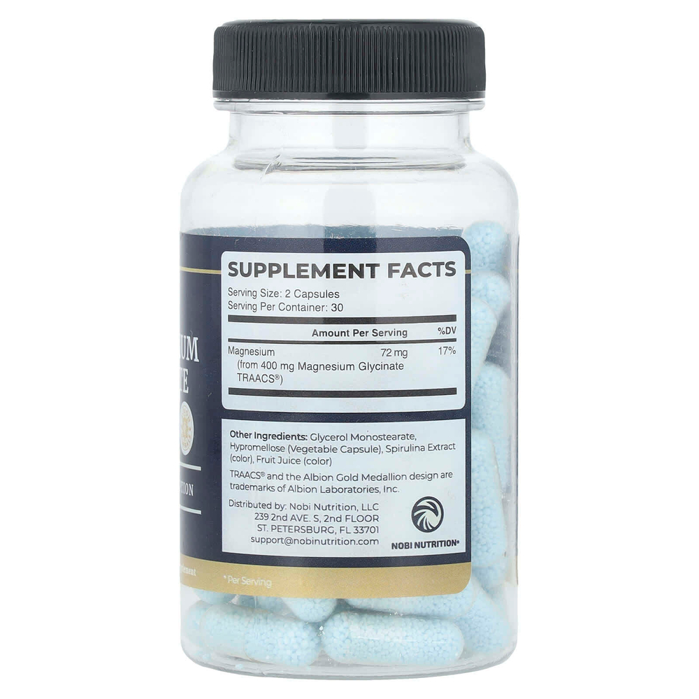 Nobi Nutrition, Глицинат магния, 60 капсул (200 мг на капсулу)