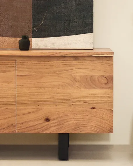 Тумба под телевизор Uxue с 4 дверцами из массива акации с беленой отделкой 200 x 58 см