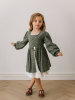 Платье с рюшами в цветочек, Зеленый