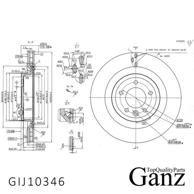 Диск тормозной задний с покрытием LAND ROVER RR IV 12/RR Sport II 13 /Vent D=350 GANZ GIJ10346
