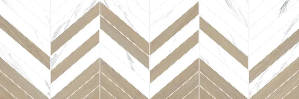 Настенная плитка Alma Ceramica TWU11TOK014 Tokio 200x600 белая / бежевая глянцевая с орнаментом