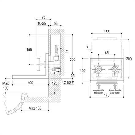 Дизайнерский смеситель-каскад Ritmonio Waterblade настенный H0BA1013H1CRL