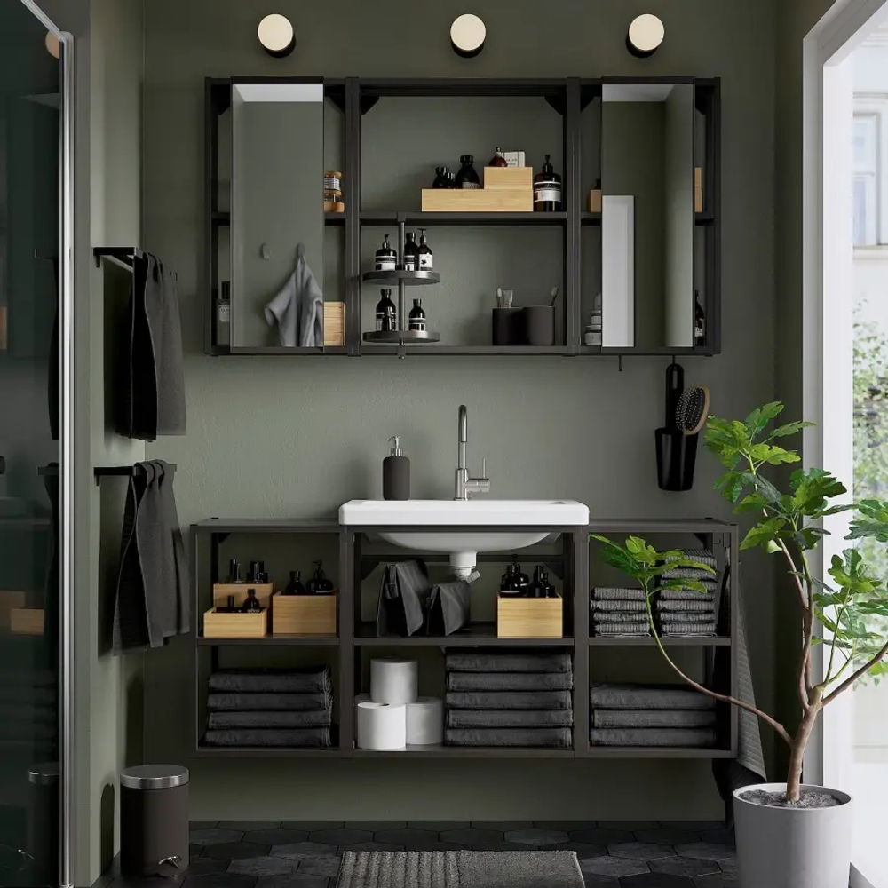 Комбинация для ванной - IKEA ENHET, 140х43х65 см, антрацит, ЭНХЕТ ИКЕА