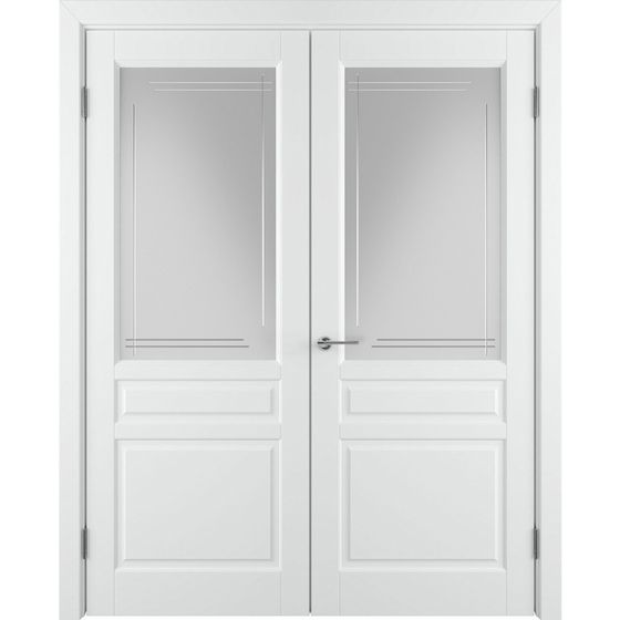 Двустворчатая распашная дверь Бриз белая эмаль со стеклом