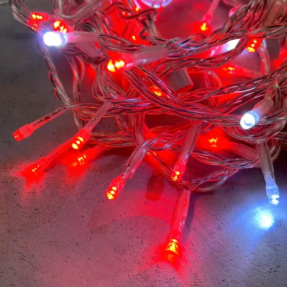 Светодиодная нить 100 красных LED ламп с мерцанием, 10 м., 24В, прозрачный провод ПВХ, LTC (PST100BLW-10-1R)