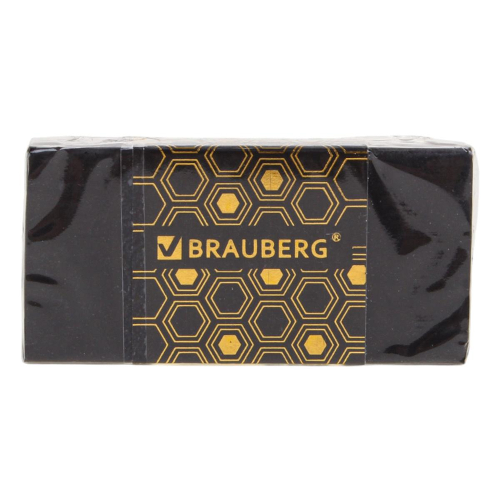 Ластик BRAUBERG "GOLDEN BLACK", 50х24х10мм, прямоугольный, картон.держатель, ЭКО-ПВХ, разноцветный принт,272728