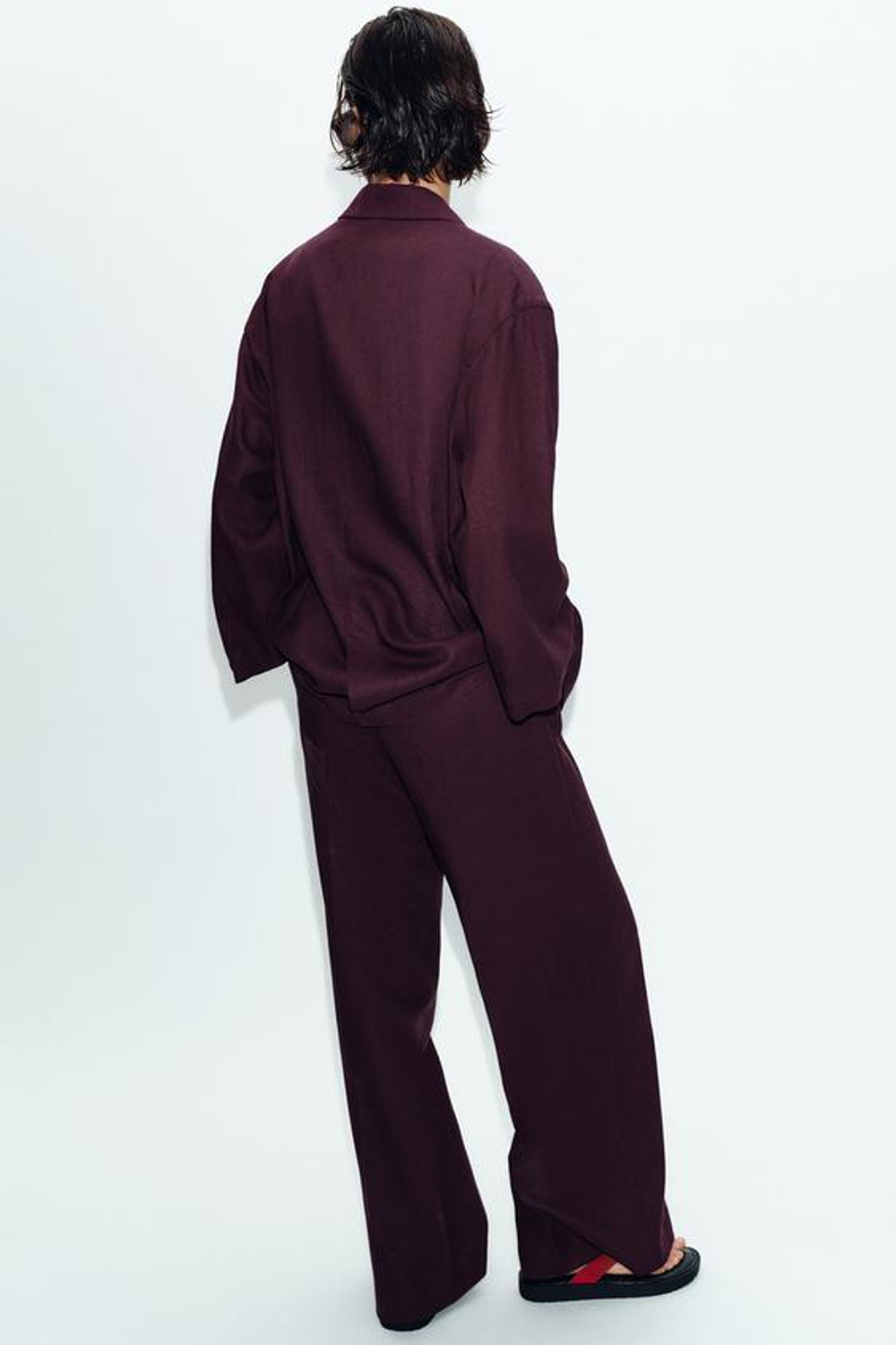 ZARA ПРЯМЫЕ БРЮКИ ИЗ ЛЬНА, БАКЛАЖАННЫЙ