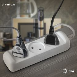 Удлинитель электрический ЭРА U-3-3m-2x1 без заземления 3 розетки 3м ПВС 2x1мм2 10А