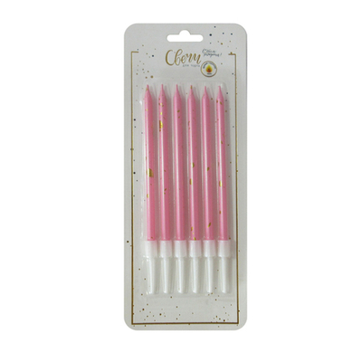 Свечи тортово-коктейльные Розовые с золотом с держателями