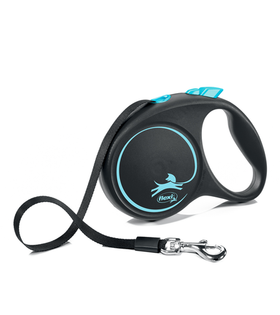Поводок-Рулетка Флекси Black Design M 5м., 25кг., лента, черный/синий