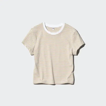 UNIQLO УКОРОЧЕННАЯ ФУТБОЛКА В ПОЛОСКУ, БЕЖЕВЫЙ