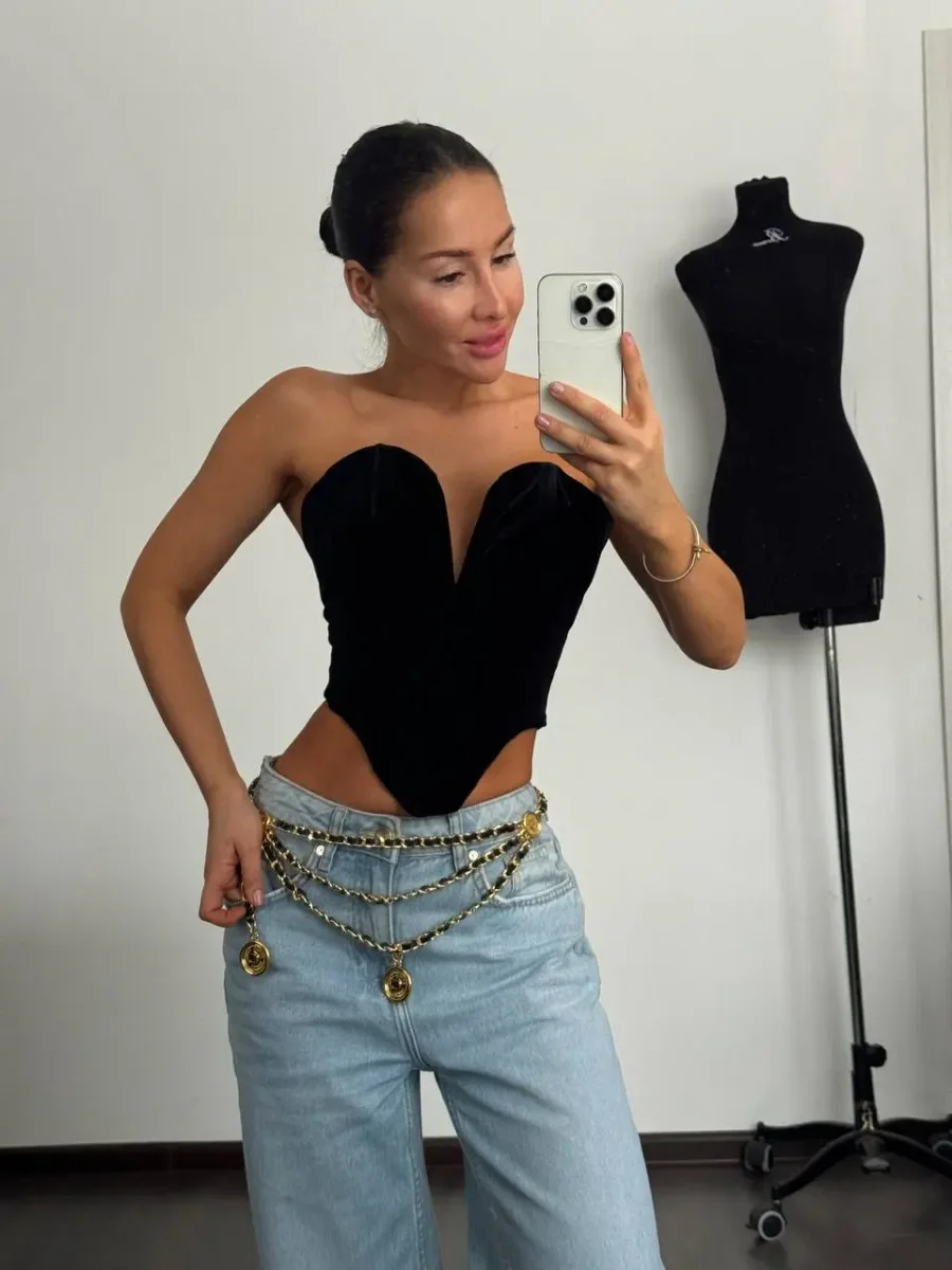 Корсет бархатный, Черный