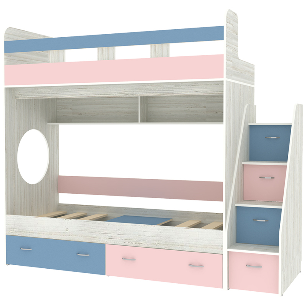 Двухъярусная кровать КарИВи Юниор 1 80х190 Винтерберг Голубой, Розовый