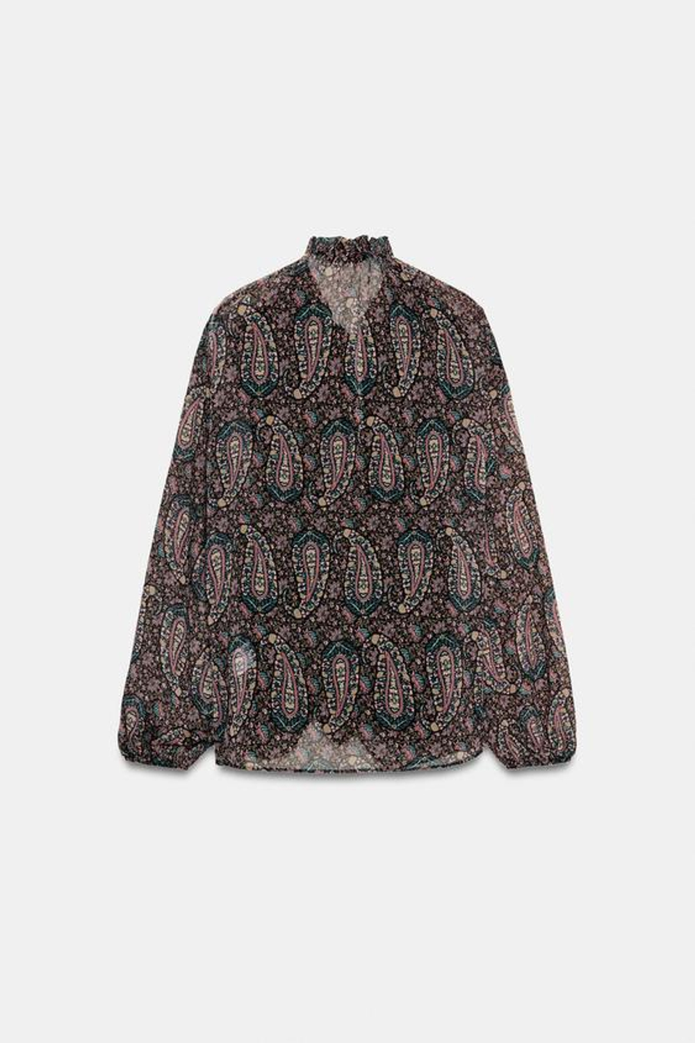 ZARA БЛУЗА ИЗ ПОЛУПРОЗРАЧНОЙ ТКАНИ С ПРИНТОМ, РАЗНОЦВЕТНЫЙ