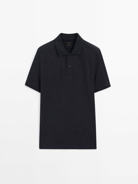 Massimo Dutti Поло из рельефного хлопкового пике, темно-синий