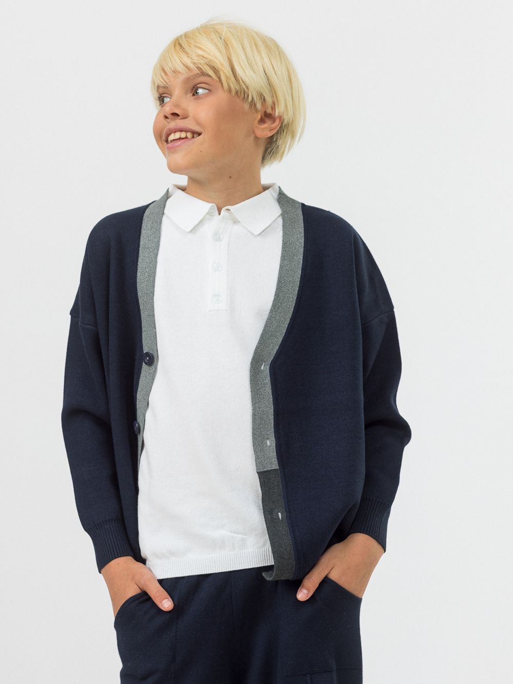Кардиган для мальчика на пуговицах в школу AT1078 синий