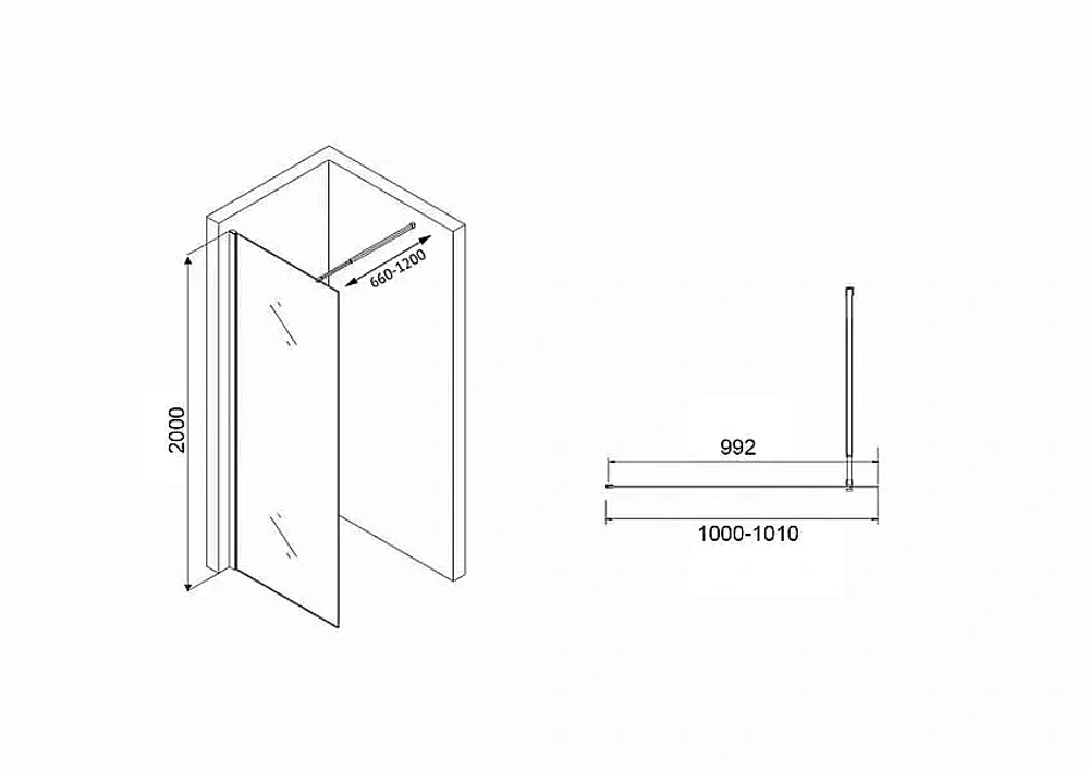 Душевая перегородка ABBER Immer Offen AG61101R8 стекло рифленое/профиль черный