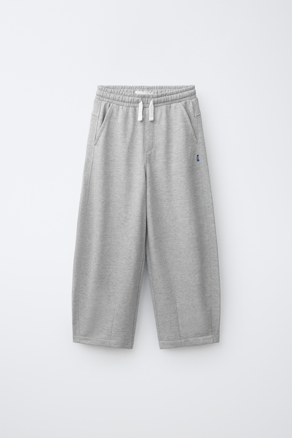 ZARA БРЮКИ BARREL ИЗ ФУТЕРА, СЕРЫЙ МЕЛАНЖ
