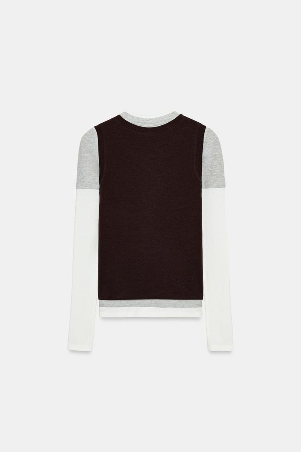 ZARA ФУТБОЛКА С ЭФФЕКТОМ ТРОЙНОГО СЛОЯ И ДЛИННЫМИ РУКАВАМИ, КОРИЧНЕВЫЙ