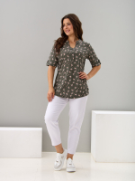 Блузка БЛ-122/хаки-цветыветочка