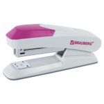 Степлер №24/6, 26/6 BRAUBERG "Delta", до 20 листов, с резиновой накладкой, серый, розовая вставка, 222557