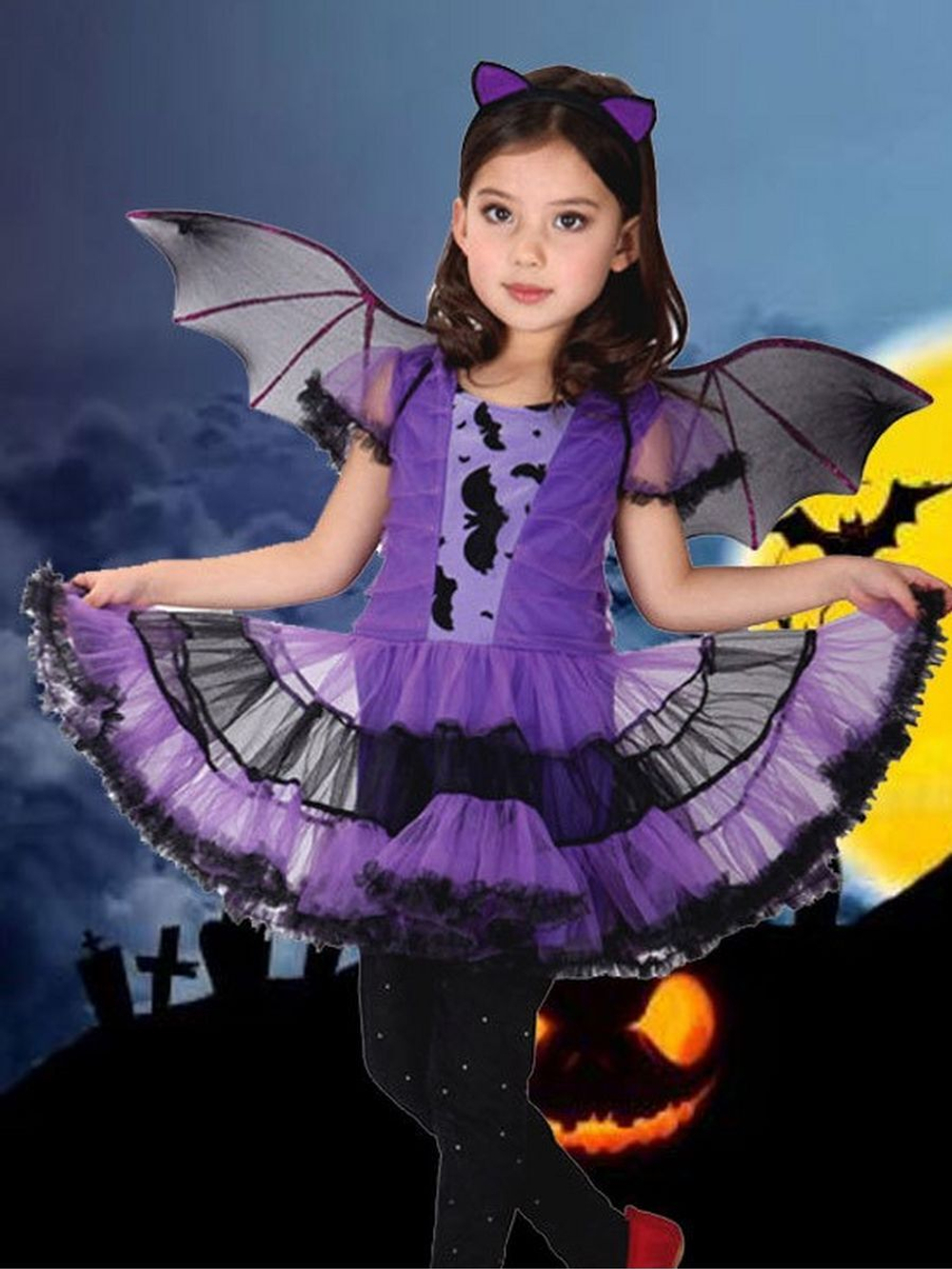 Костюм летучей мыши на Хэллоуин с крыльями и ободком