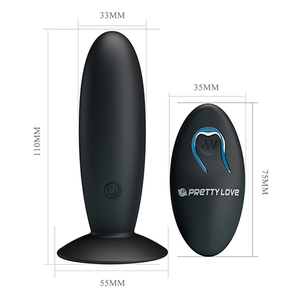 Черный анальный вибростимулятор 11см с пультом ДУ Pretty Love Remote Control Vibrating Plug BI-040045W