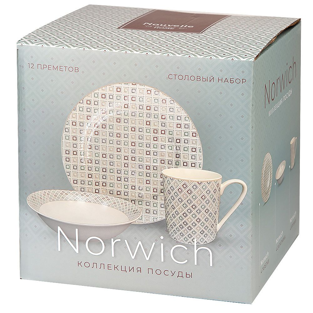 Столовый набор 12пр "Norwich" тарелка d=19см*4, салатник d=14см*4,кружка v=370мл*4 (фарфор) (подаро