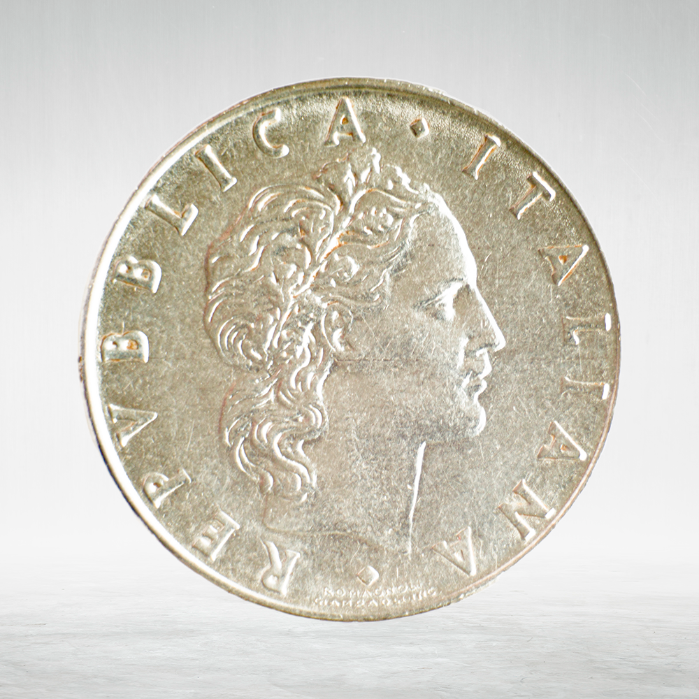 Italy 50 Lire 1977 R "Vulcan at Anvil – Large Type", AU