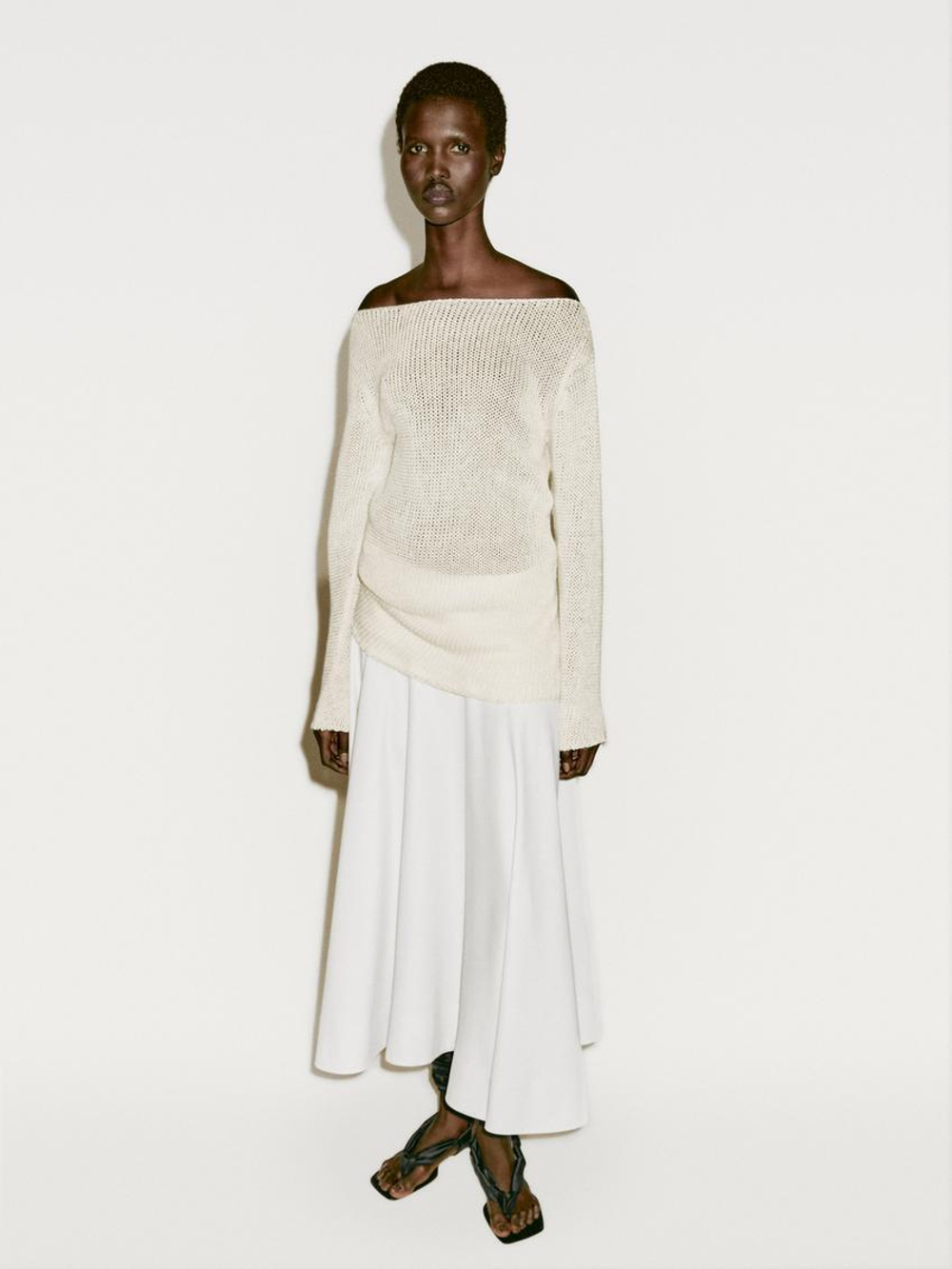 Massimo Dutti Длинный вязаный свитер - Limited Edition, бежевый