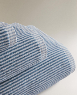 Zara Home Полотенце для лица и рук из хлопка, синий, в полоску · 6548/013