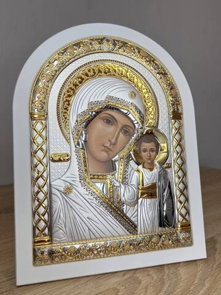 Казанская БМ, икона арочная, белое дерево 206х275