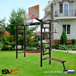 Уличная шведская стенка Sv Sport рукоход У527К (Турник/Брусья/Стойка/Скамья/Гнездо 80см/Щит баскет)