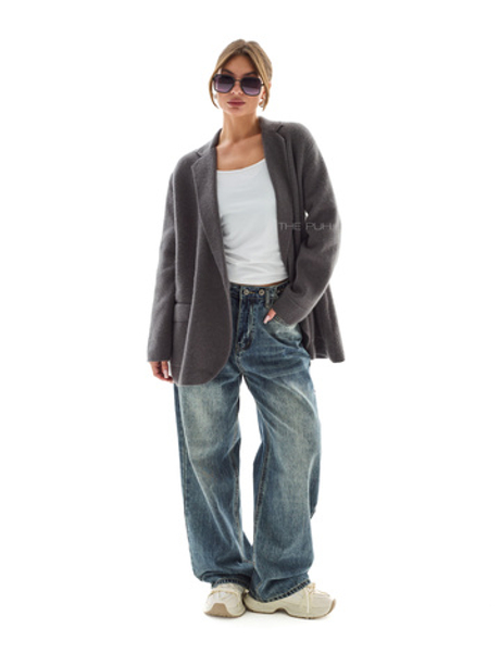 Двубортный темно-серый жакет из кашемира