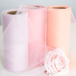 Лента (15 см*22,86 м) Фатин, Розовый персик, 1 шт.